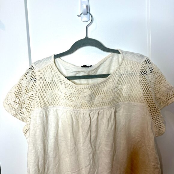 Talbots Cream Crochet Panel Crew Neck Short Sleeve Blouse Plus Size 2X - Picture 3 of 5